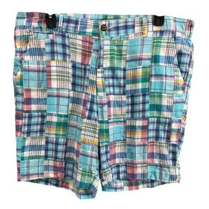 Washed Stoned & Beaten Shorts Mens Sz 42 Patchwork Plaid Madras Blue Multi